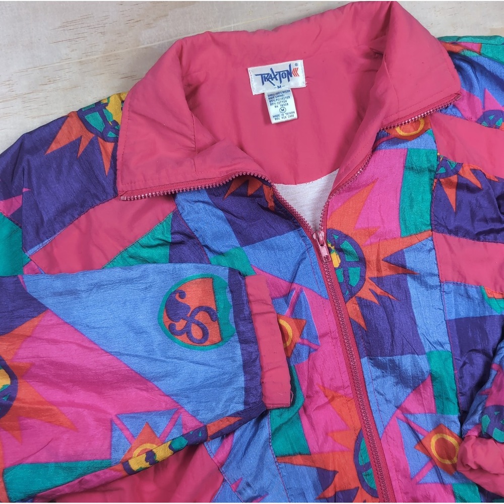 Vintage Traxton Nylon Jacket Women's M Retro Funky Globe 80s 90s Windbreaker